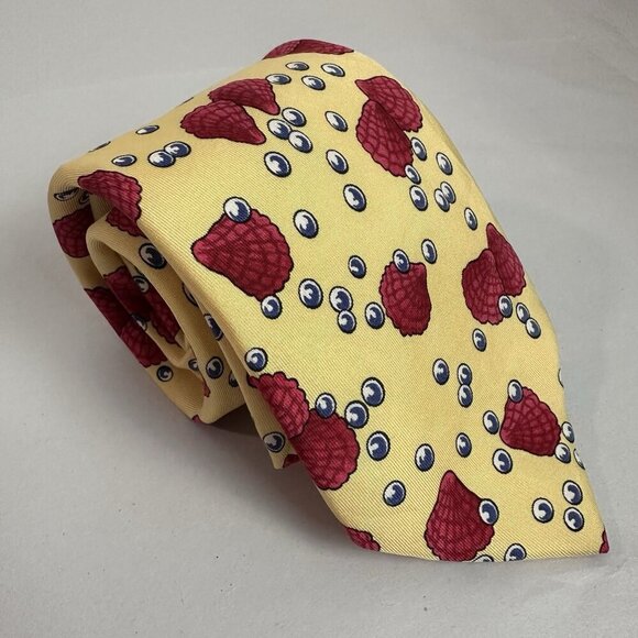 HERMÈS PARIS Silk Tie‎ Yellow Red Seashell Bubbles Pattern 7495 IA - Picture 5 of 8